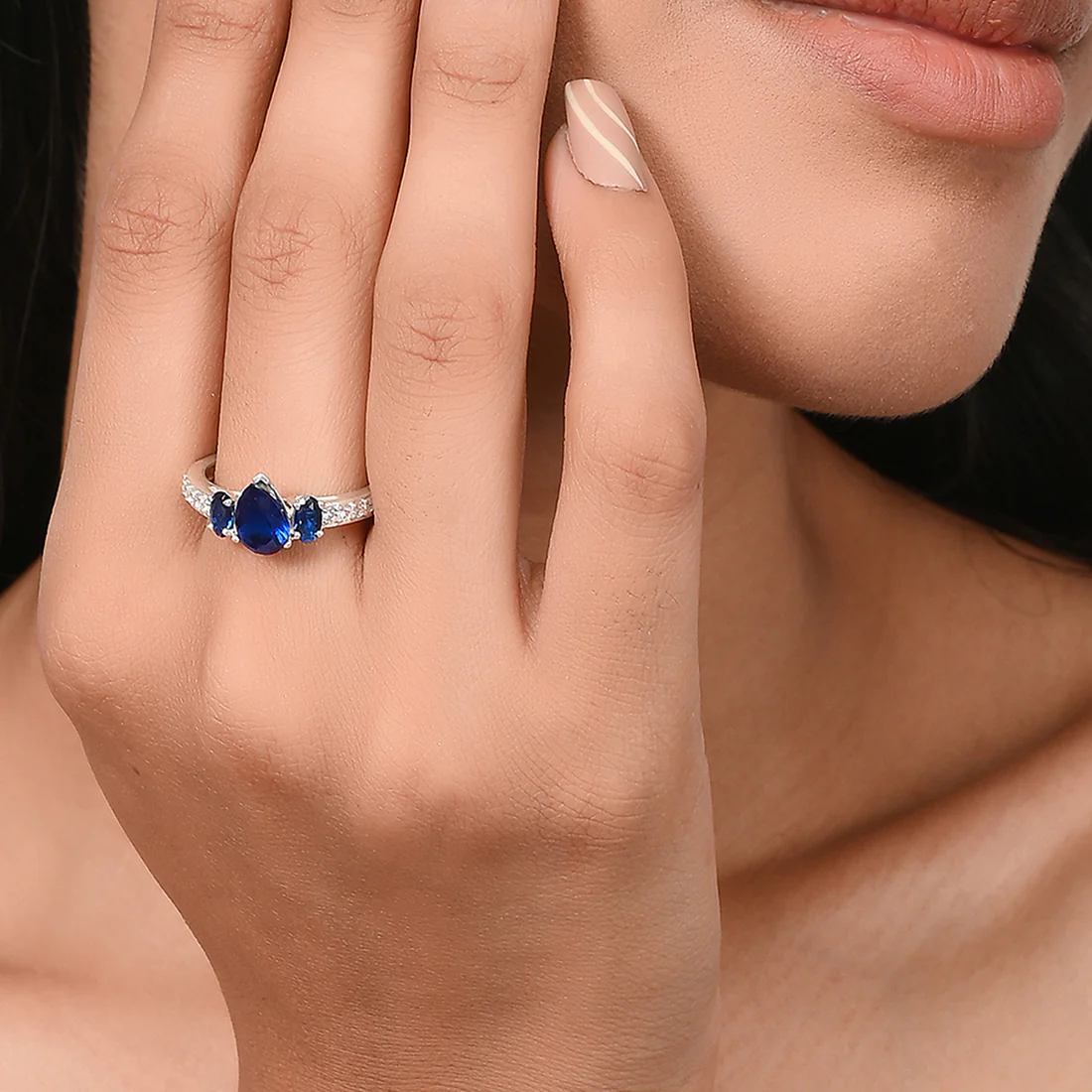 925 Sterling Silver Ring Blue Stones Studded - Image 2