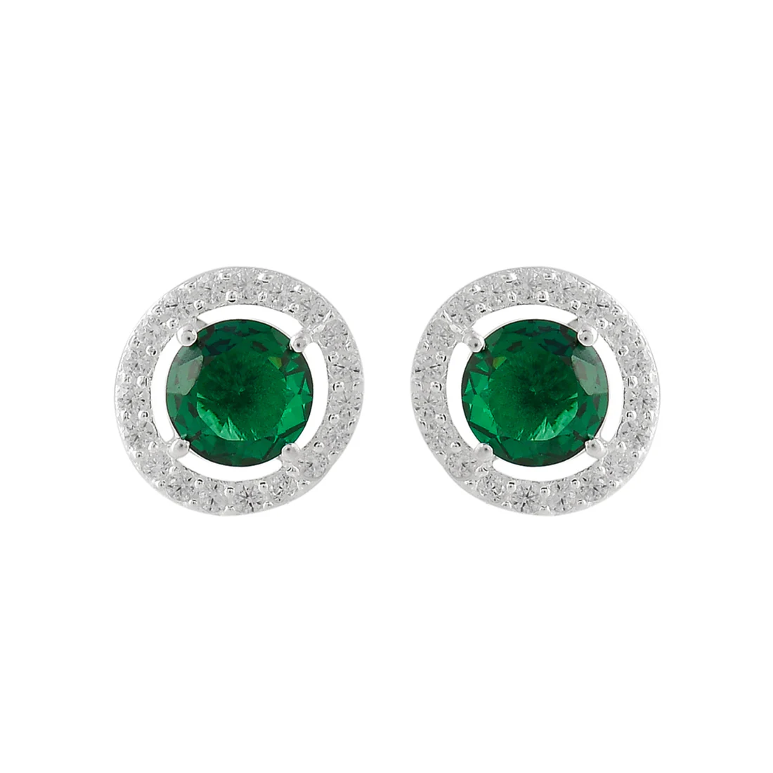 925 Sterling Silver Round Cut Green CZ Earrings Set - Image 4