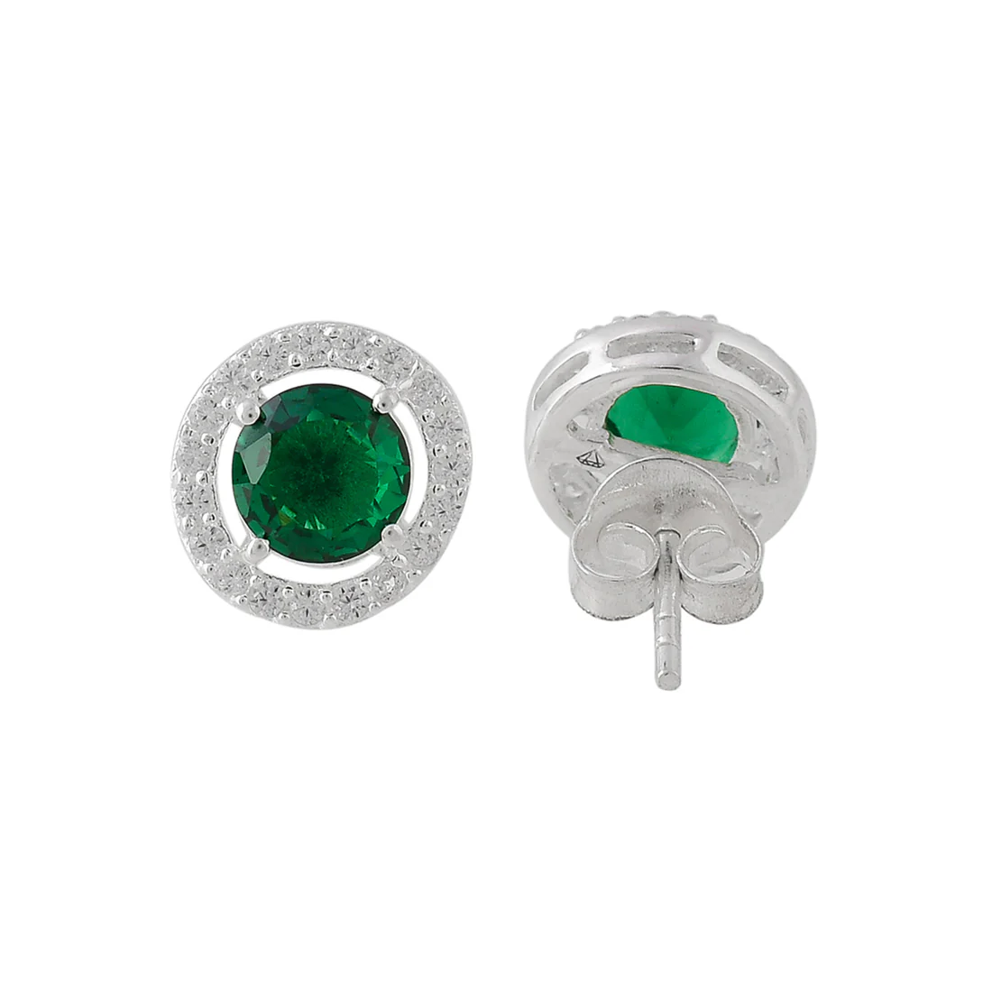 925 Sterling Silver Round Cut Green CZ Earrings Set - Image 5
