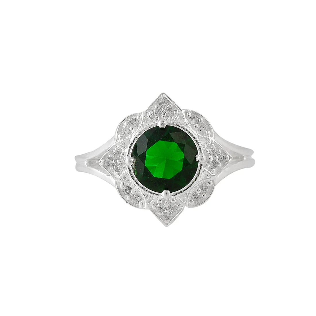925 Sterling Silver Round Cut Green CZ Ring - Image 3