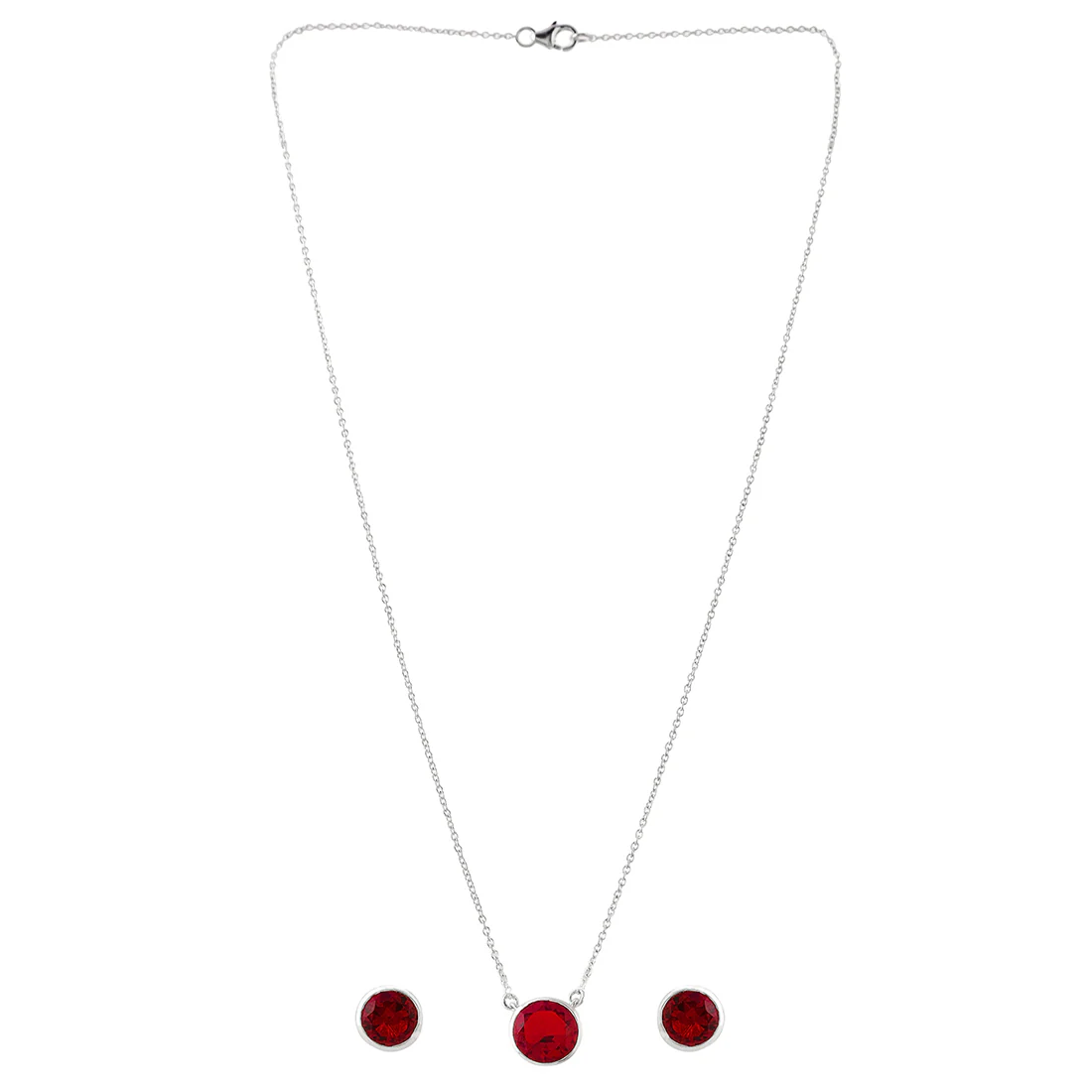 925 Sterling Silver Round Cut Red CZ Pendant Set - Image 3