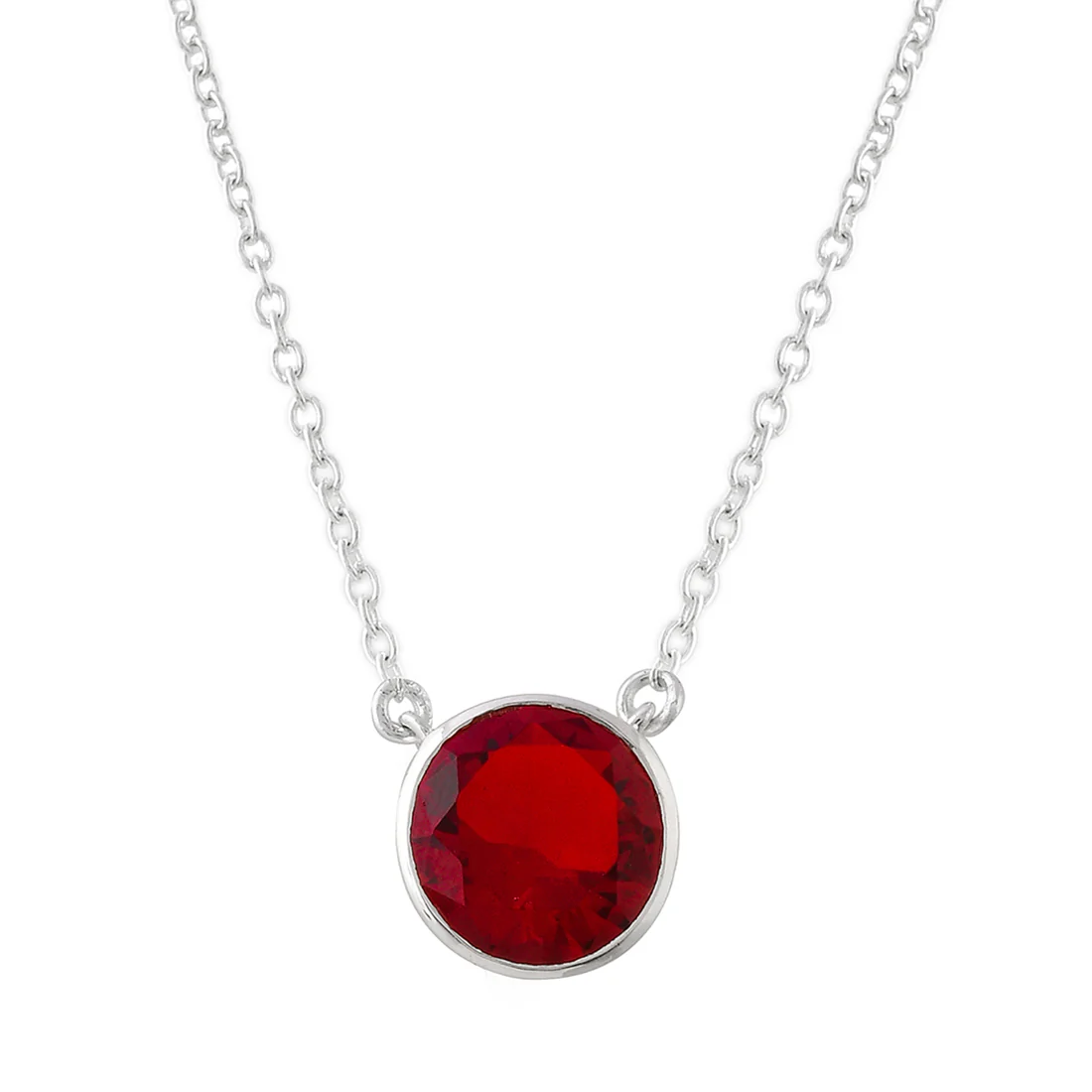 925 Sterling Silver Round Cut Red CZ Pendant Set - Image 4