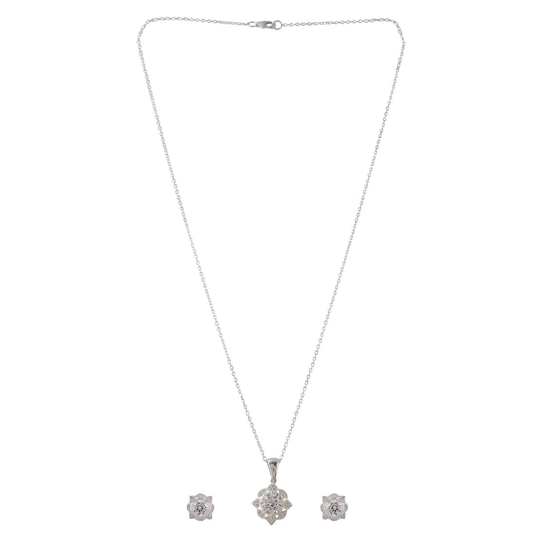 925 Sterling Silver Round Cut Zirconia Pendant Set - Image 3