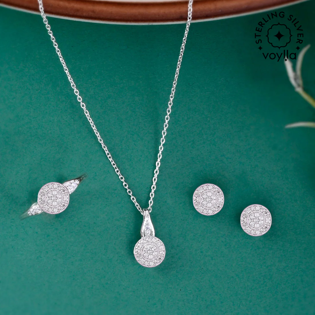 925 Sterling Silver Round Designer Jewelry Box Set For Women