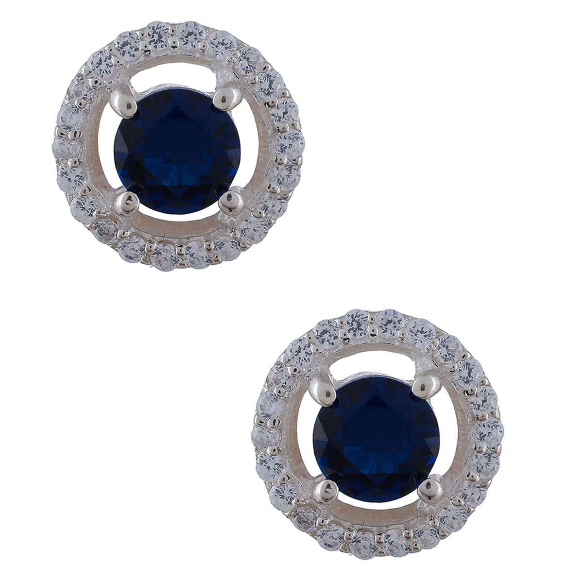 925 Sterling Silver Round Shaped Stud Earrings Made With Blue Stone - Image 3