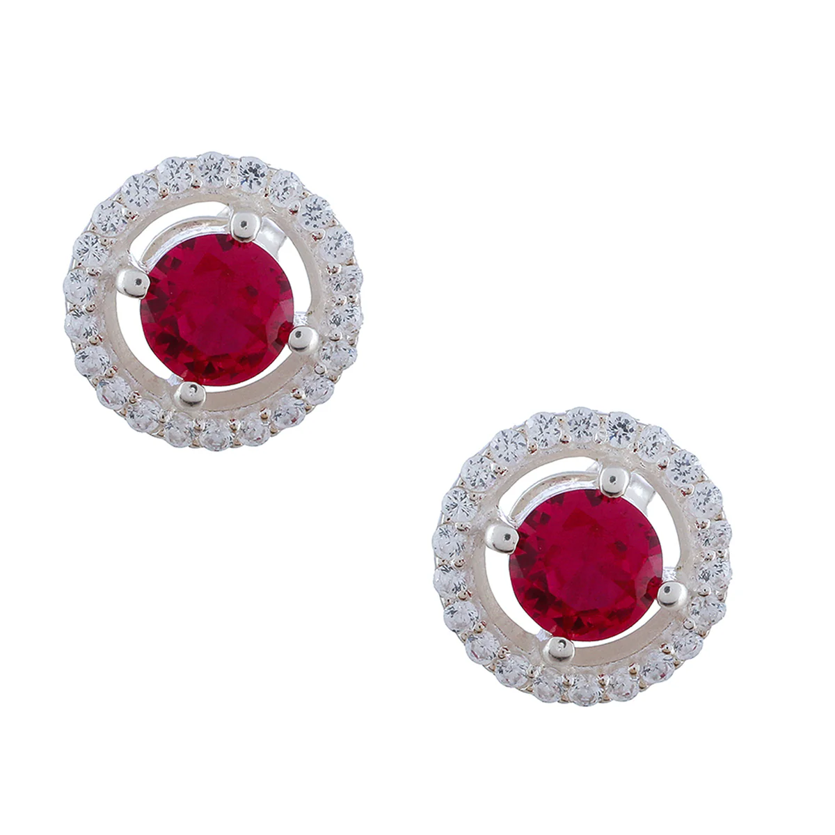 925 Sterling Silver Round Shaped Stud Earrings Made With Red Stone - Image 3