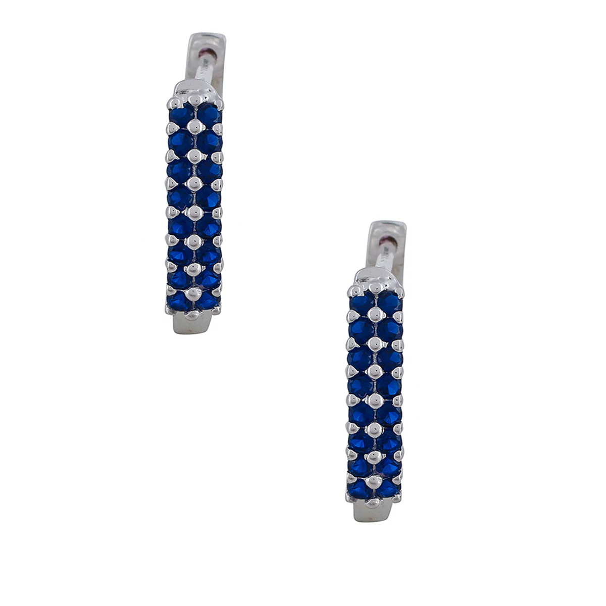925 Sterling Silver Small Hoop Earring Studded With Blue Stone - Image 3