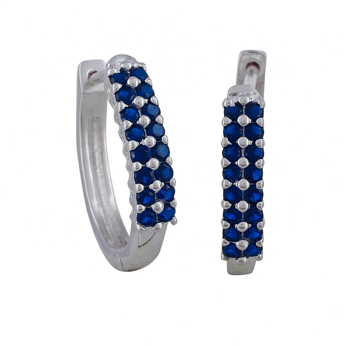 925 Sterling Silver Small Hoop Earring Studded With Blue Stone - Image 5