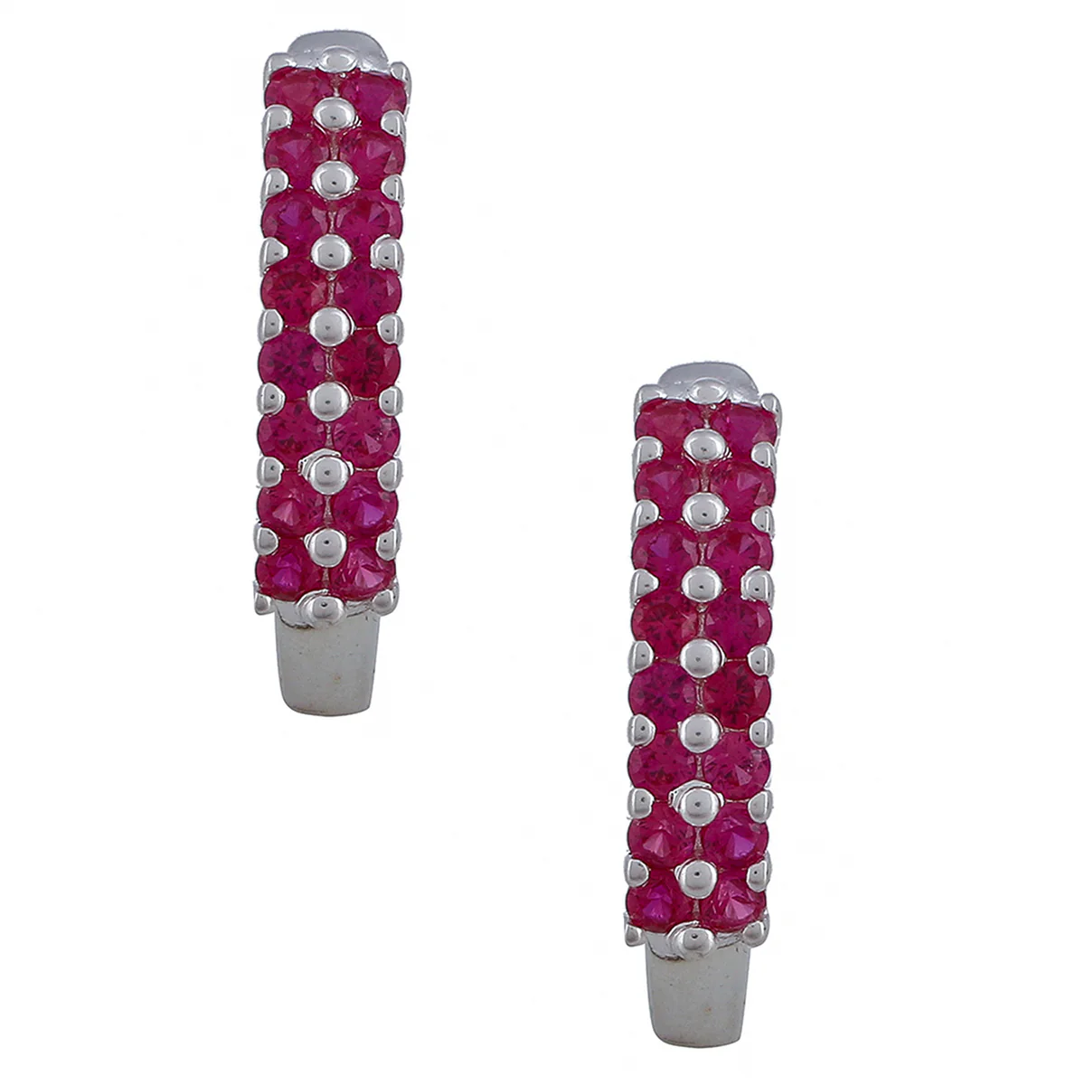 925 Sterling Silver Small Hoop Earring Studded With Pink Stone - Image 3