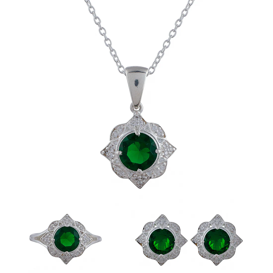 925 Sterling Silver Sparkling Box Set With Shimmering Green CZ gems For Women - Image 3