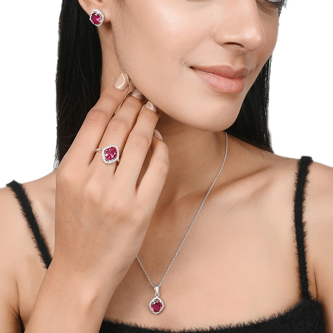 925 Sterling Silver Sparkling Box Set With Shimmering Red CZ gems - Image 2