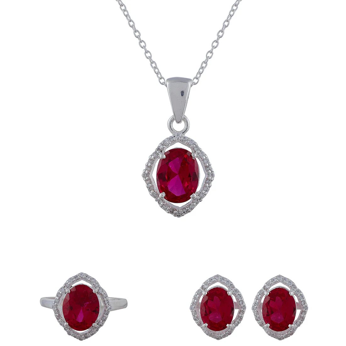 925 Sterling Silver Sparkling Box Set With Shimmering Red CZ gems - Image 3