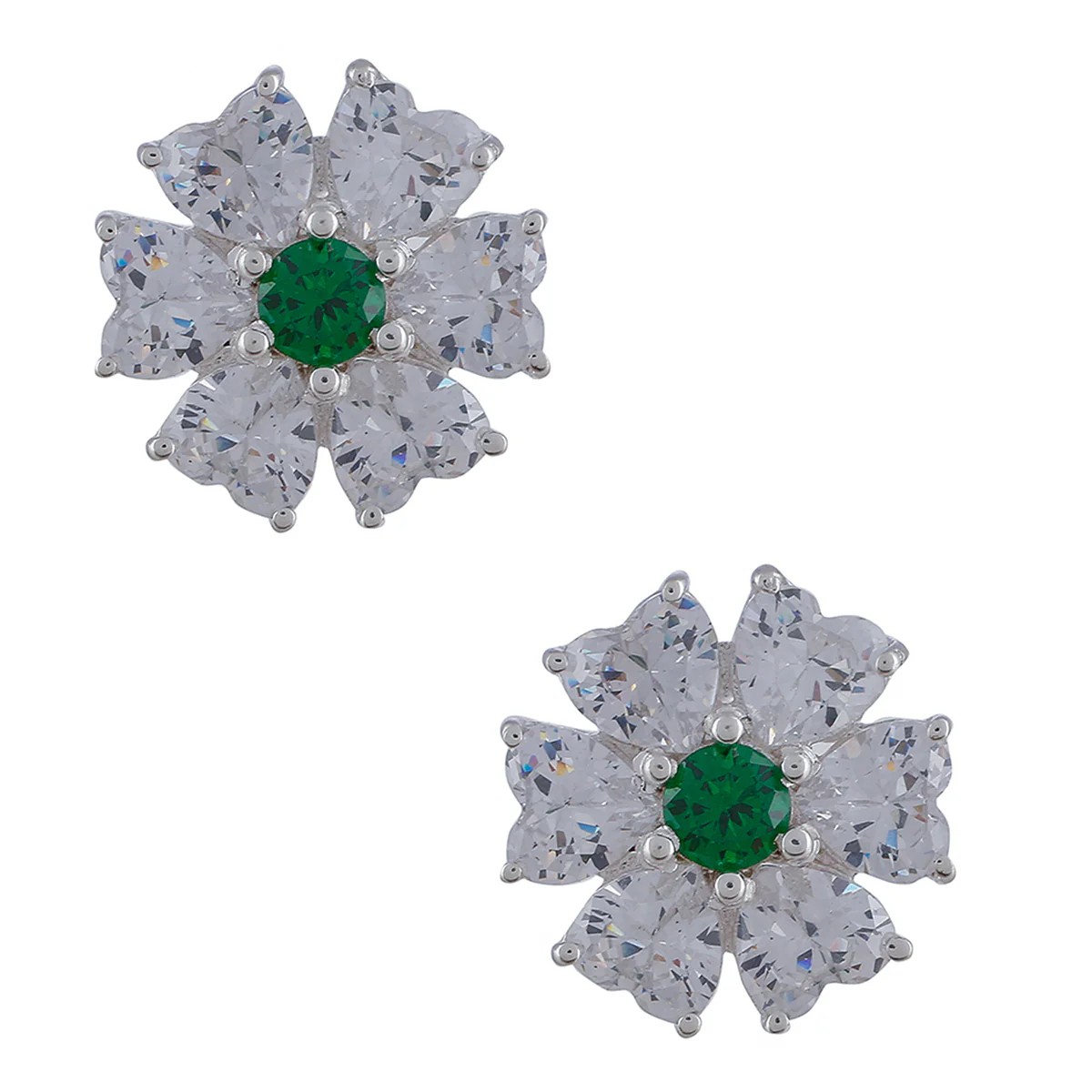 925 Sterling Silver Studs With Green CZ Sparkling - Image 3