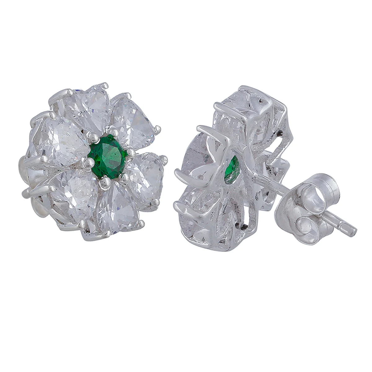 925 Sterling Silver Studs With Green CZ Sparkling - Image 4