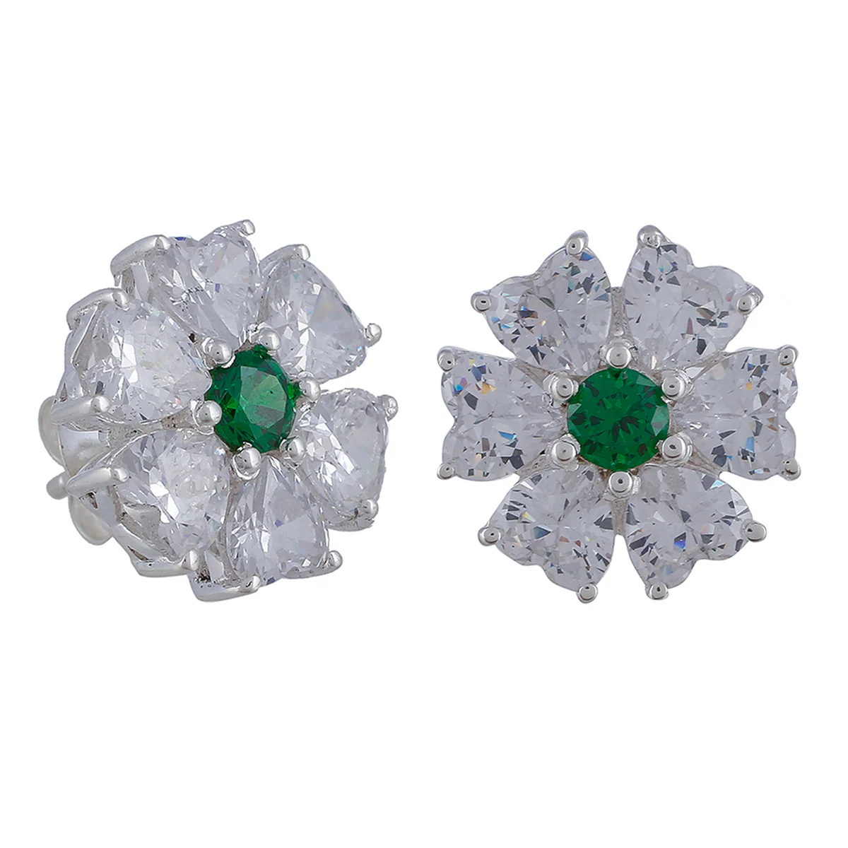 925 Sterling Silver Studs With Green CZ Sparkling - Image 5
