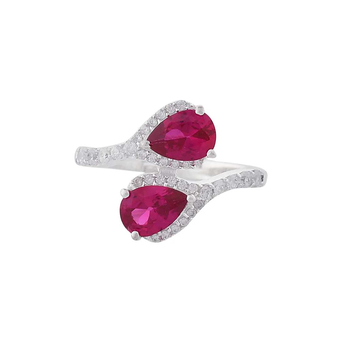 925 Sterling Silver Teardrop Cut Red Zircons Ring - Image 3