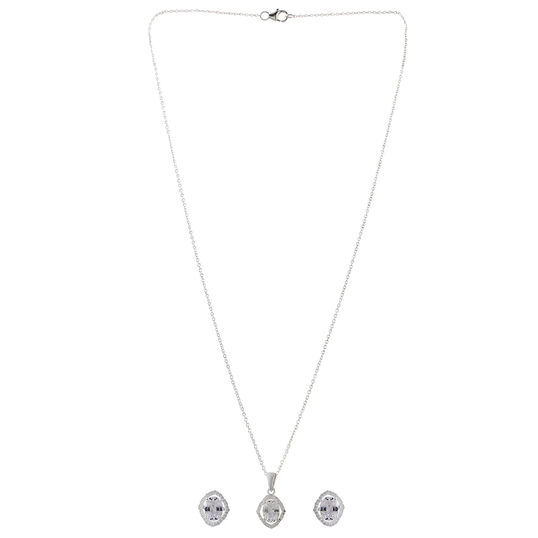 925 Sterling Silver White Oval Cut CZ Pendant Set - Image 3