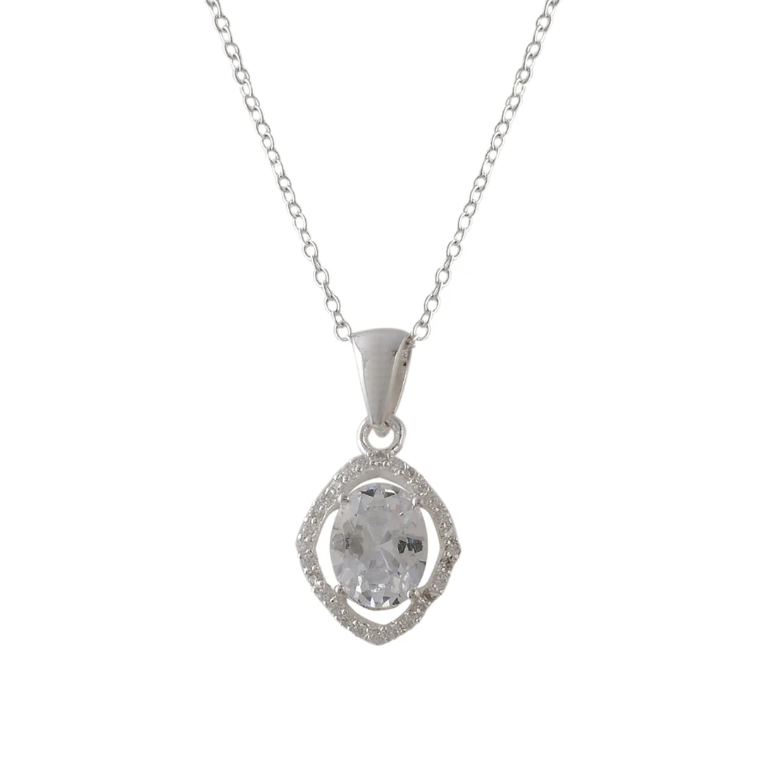 925 Sterling Silver White Oval Cut CZ Pendant Set - Image 4