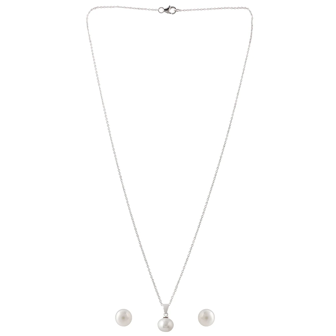 925 Sterling Silver White Pearls Pendant Set - Image 3