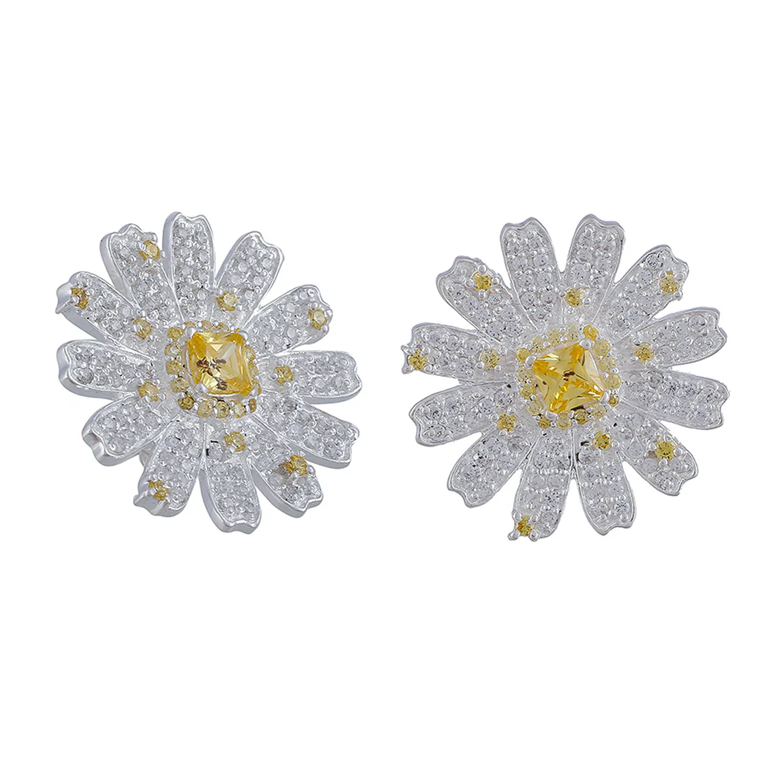925 Sterling Silver CZ Floral Motif Ring with Earrings - Image 6