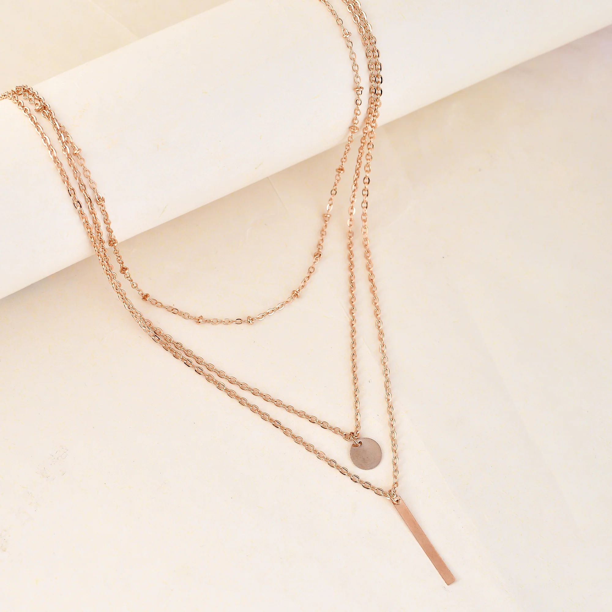 A Bar And Disc Gold Plated Charm Necklace