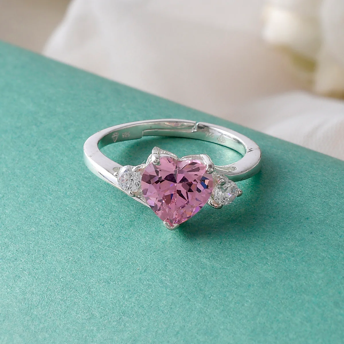 A Reverent Luxury Silver Ring Studded With Pink Stones