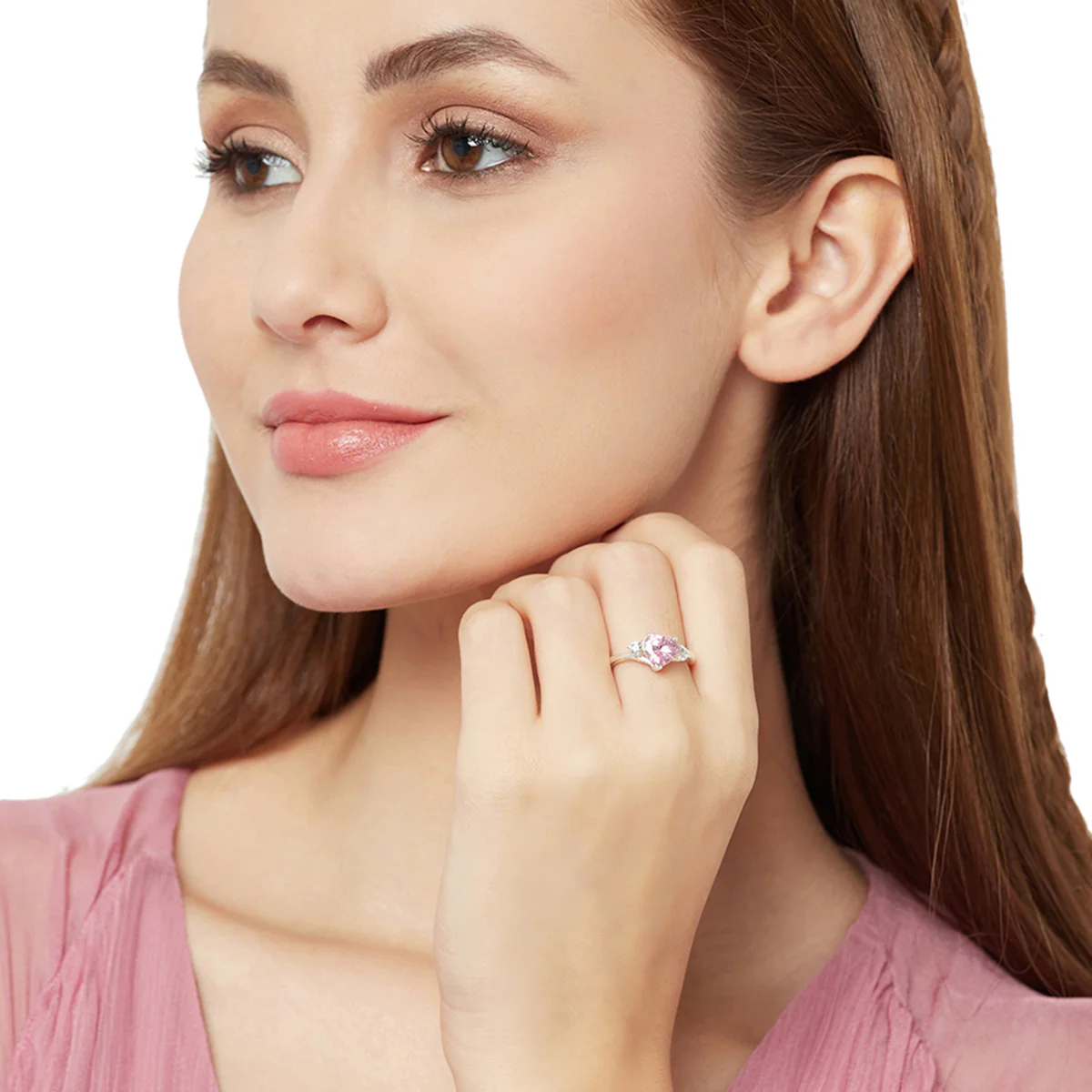 A Reverent Luxury Silver Ring Studded With Pink Stones - Image 2