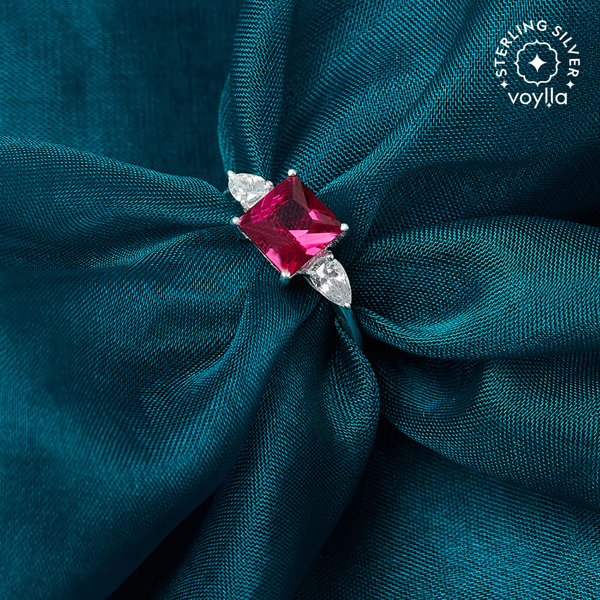 A Reverent Luxury Silver Ring Studded With Red Stone