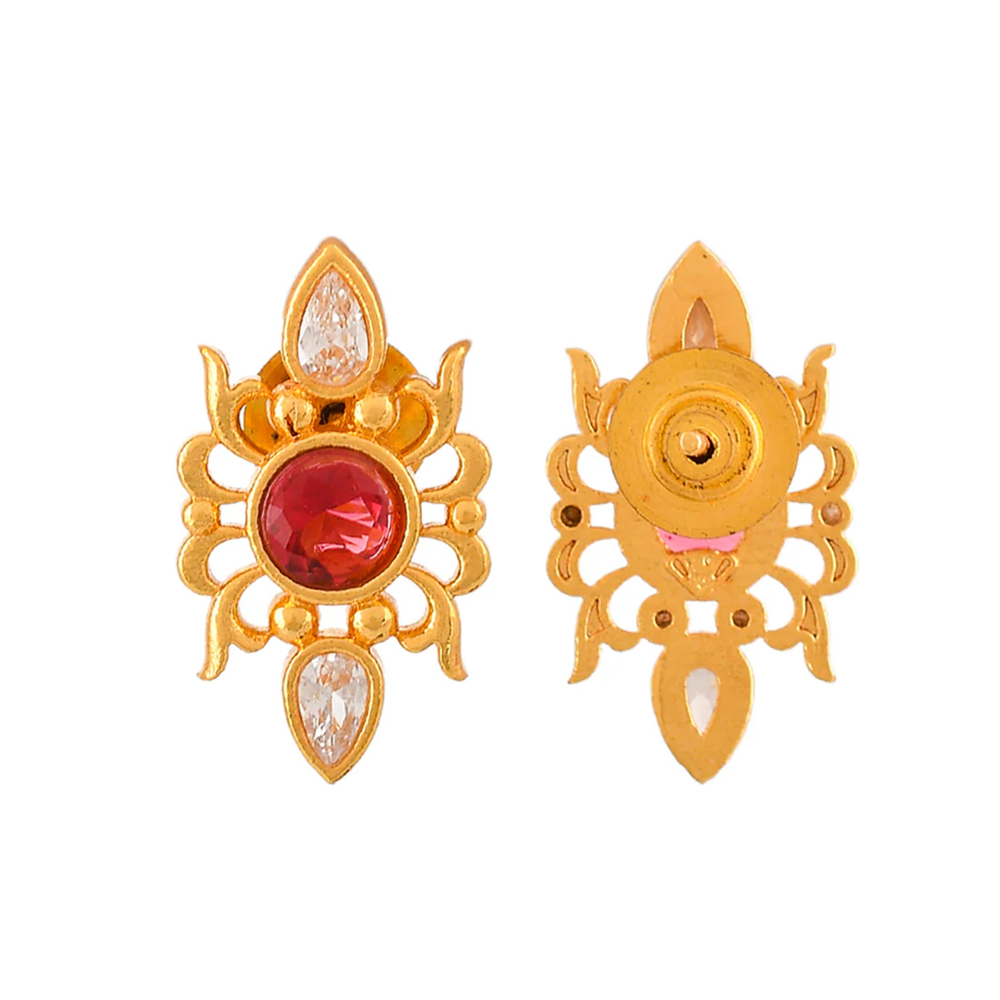 Abharan Casual Red Round Cut Stones Stud Earrings - Image 5