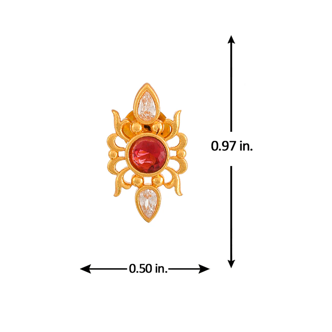 Abharan Casual Red Round Cut Stones Stud Earrings - Image 6