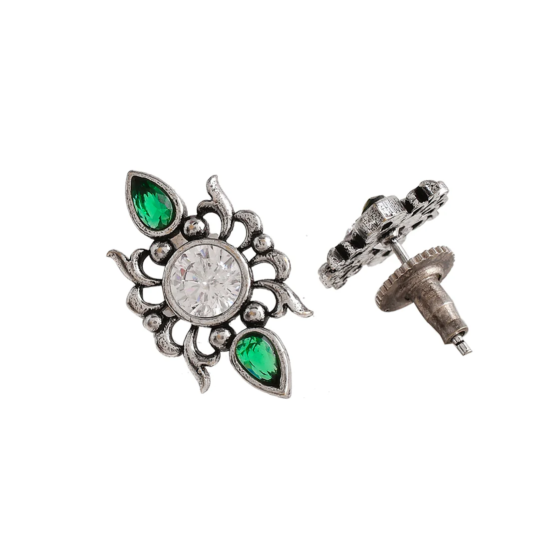 Abharan Casual White and Green Stones Jewellery Set - Image 6