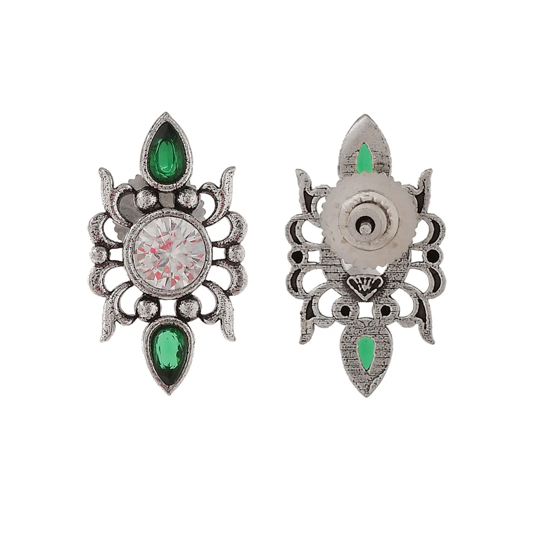 Abharan Casual White and Green Stones Stud Earrings - Image 5