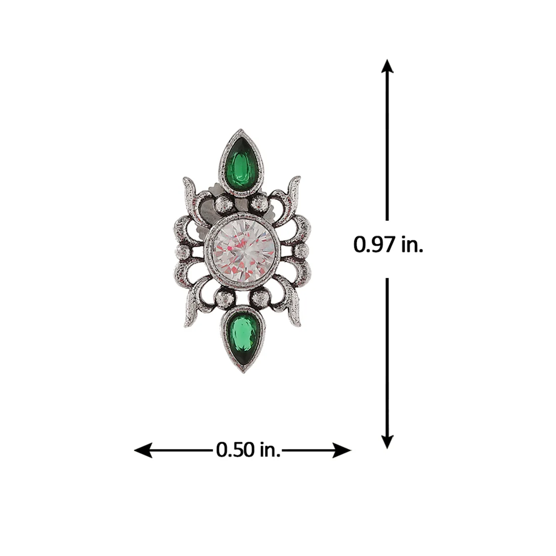 Abharan Casual White and Green Stones Stud Earrings - Image 6