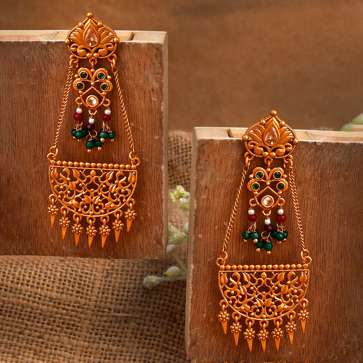 Abharan Cutwork Design Beaded Drop Earrings