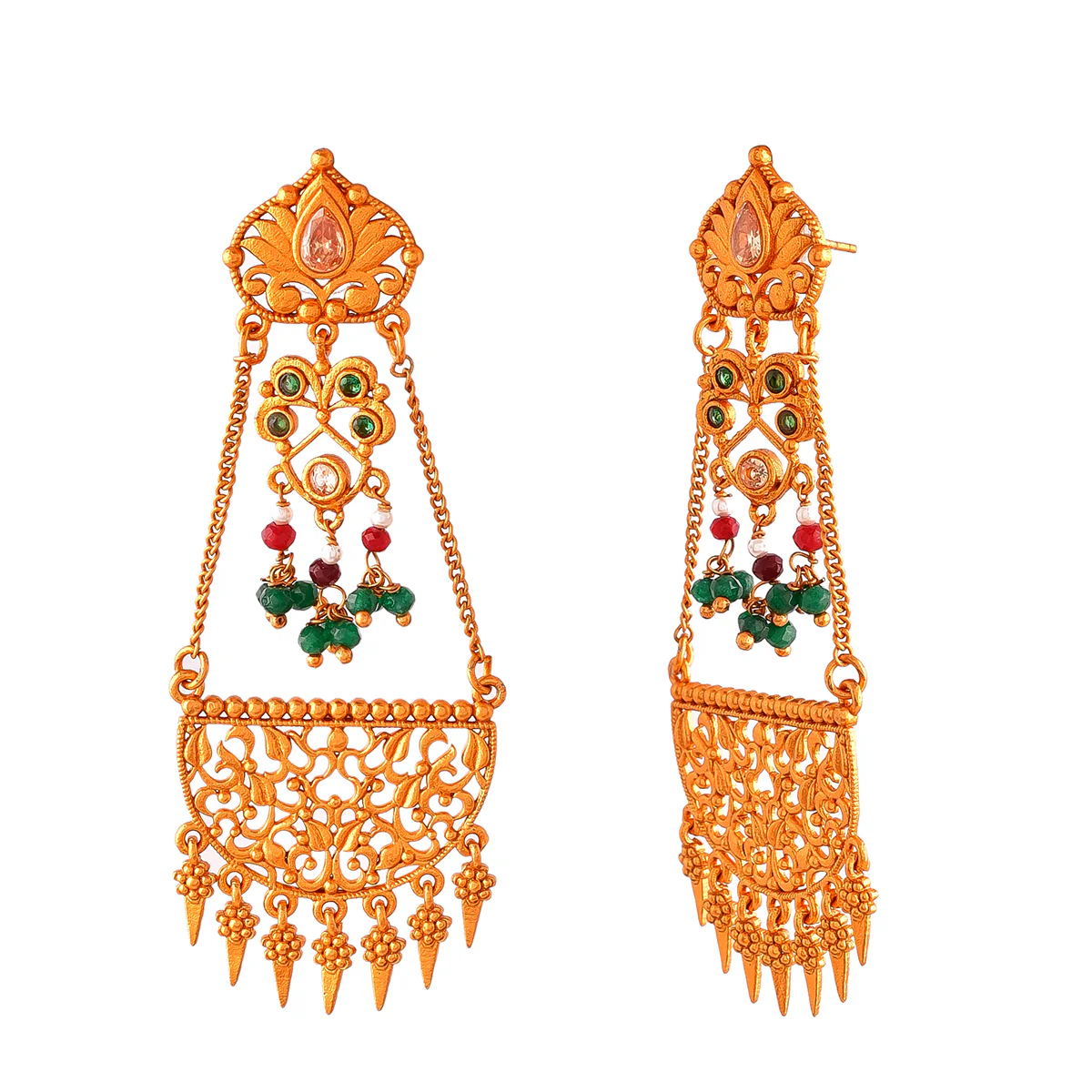 Abharan Cutwork Design Beaded Drop Earrings - Image 4
