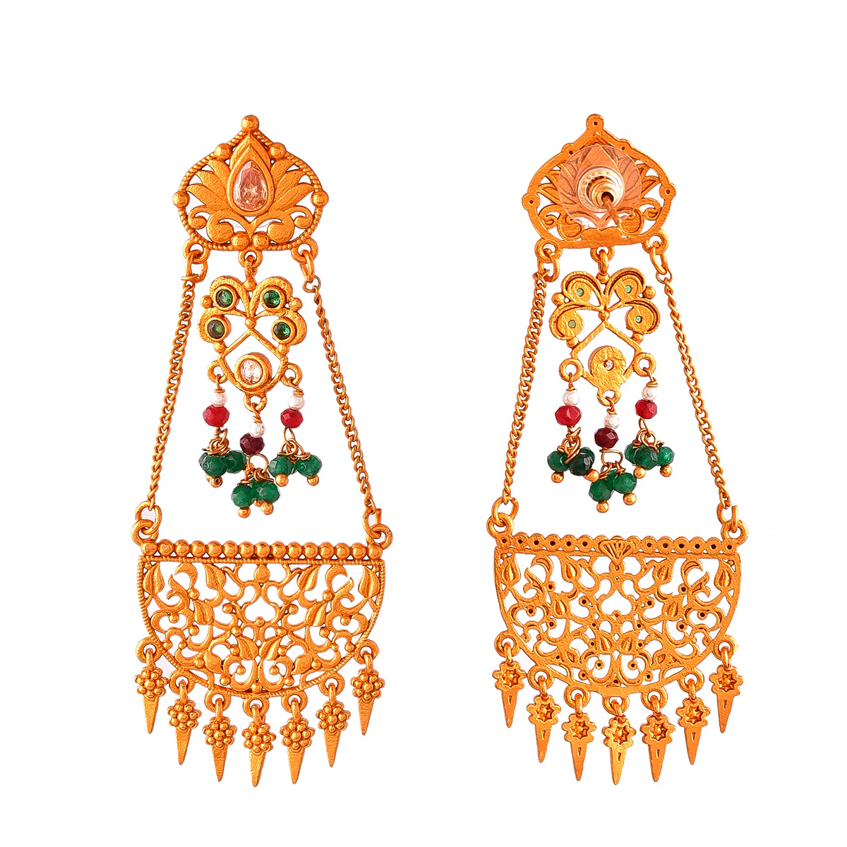 Abharan Cutwork Design Beaded Drop Earrings - Image 5