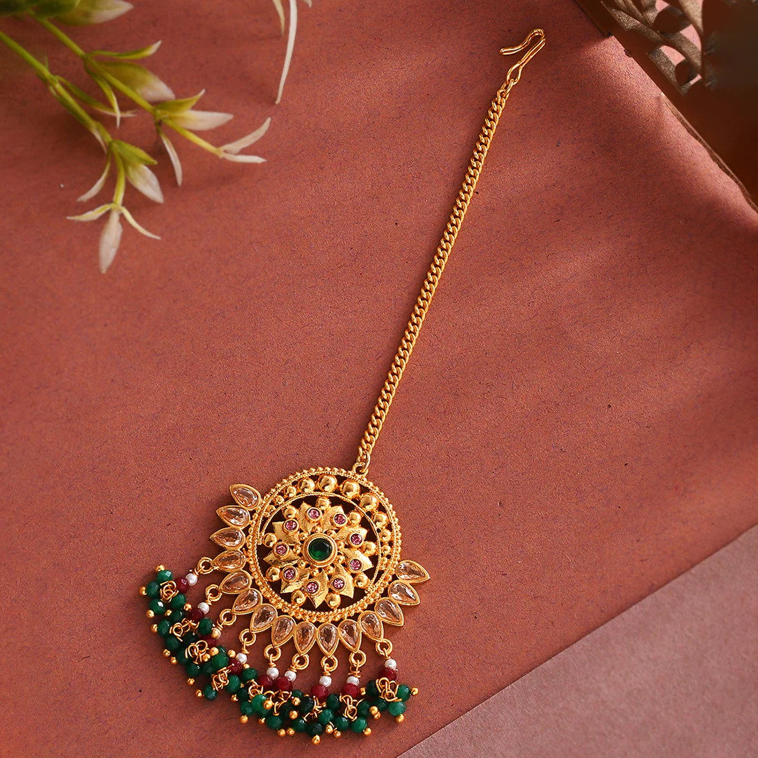 Abharan Ethnic Pearls Embellished Maang Tika