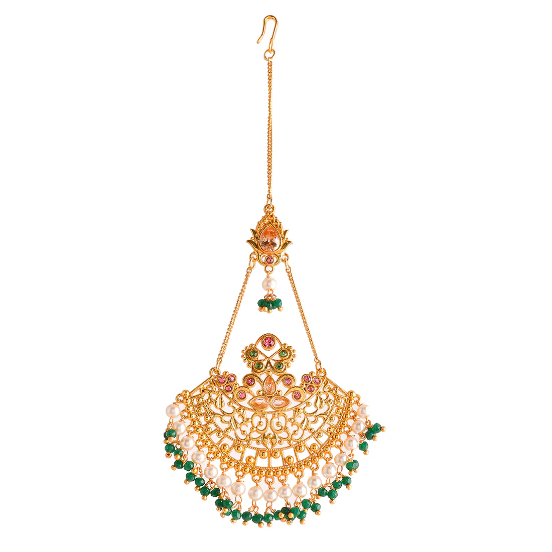 Abharan Ethnic White Pearls Maang Tika - Image 3