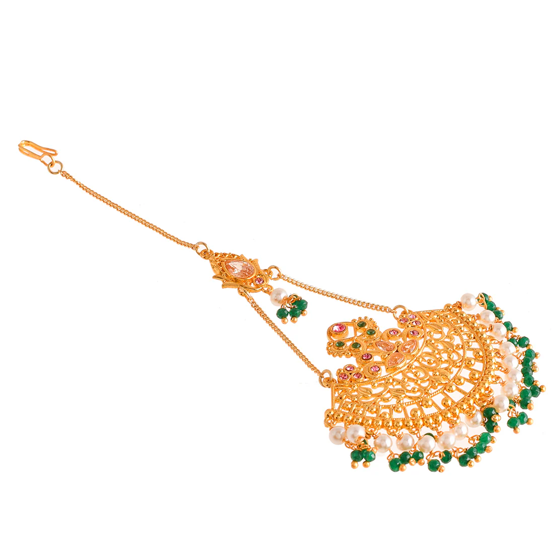 Abharan Ethnic White Pearls Maang Tika - Image 5