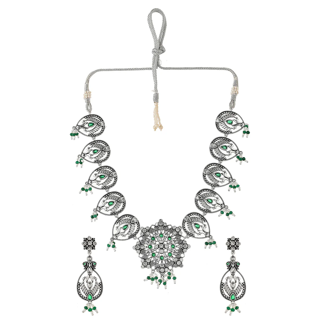Abharan Filigree Pearls and Stones Embellished Jewellery Set - Image 3