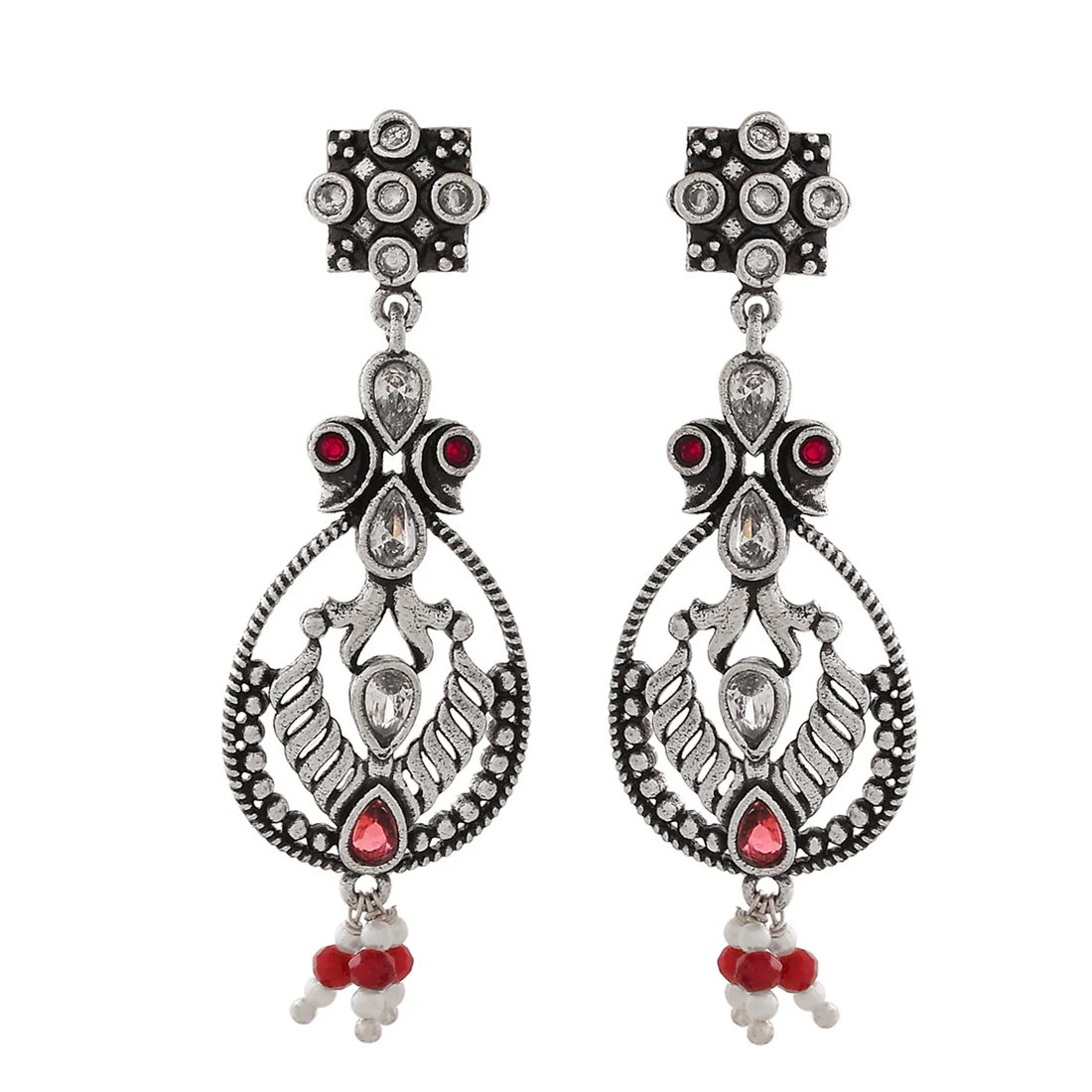 Abharan Filigree Pearls and Stones Embellished Silver Plated Jewellery Set - Image 5
