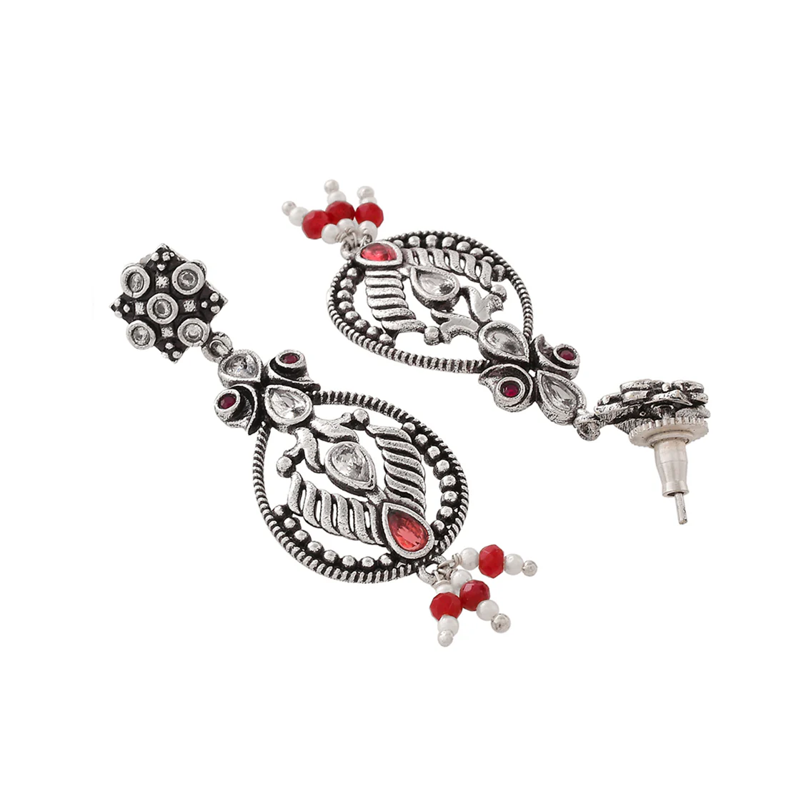 Abharan Filigree Pearls and Stones Embellished Silver Plated Jewellery Set - Image 6