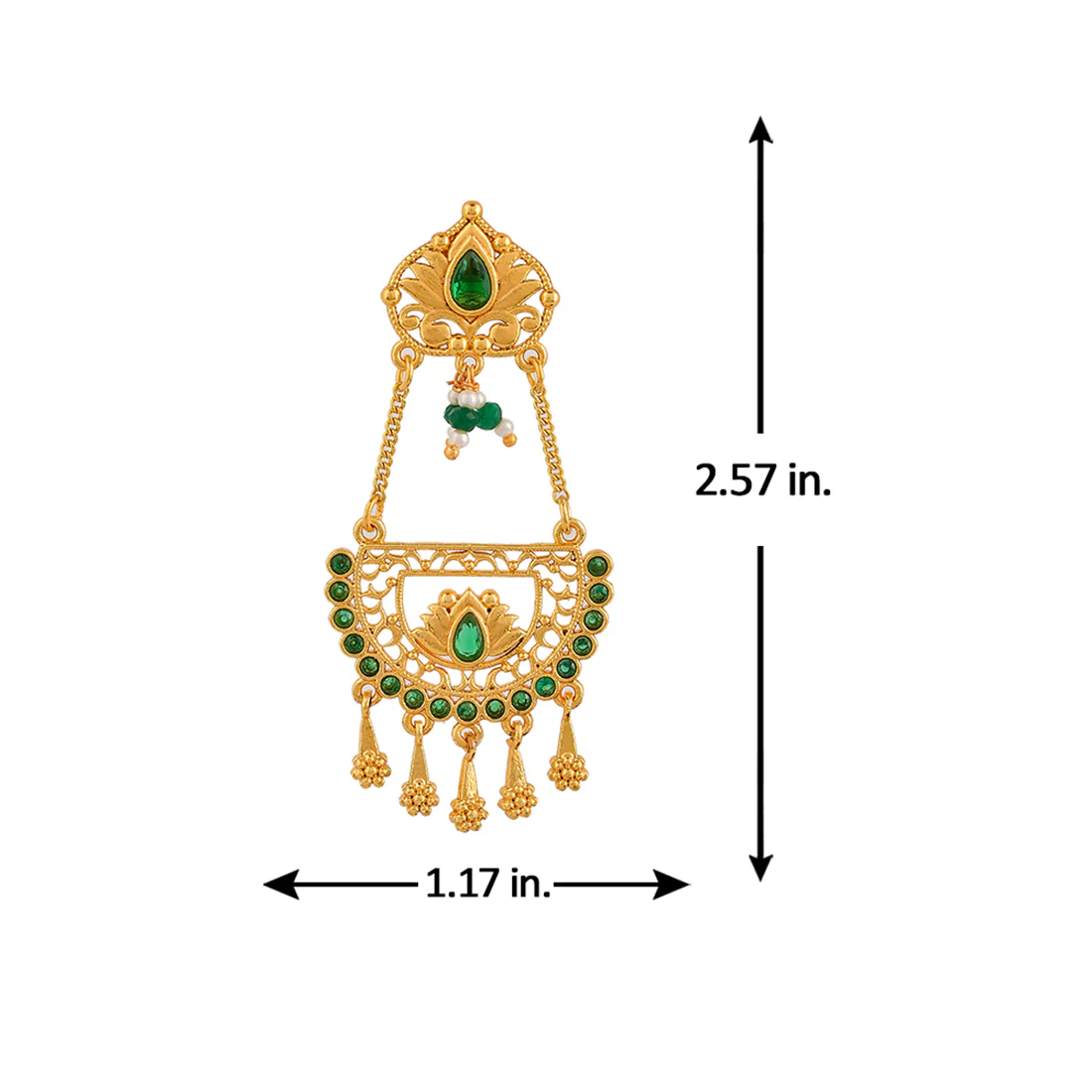 Abharan Floral Green Stones and Pearls Ethnic Drop Earrings - Image 6