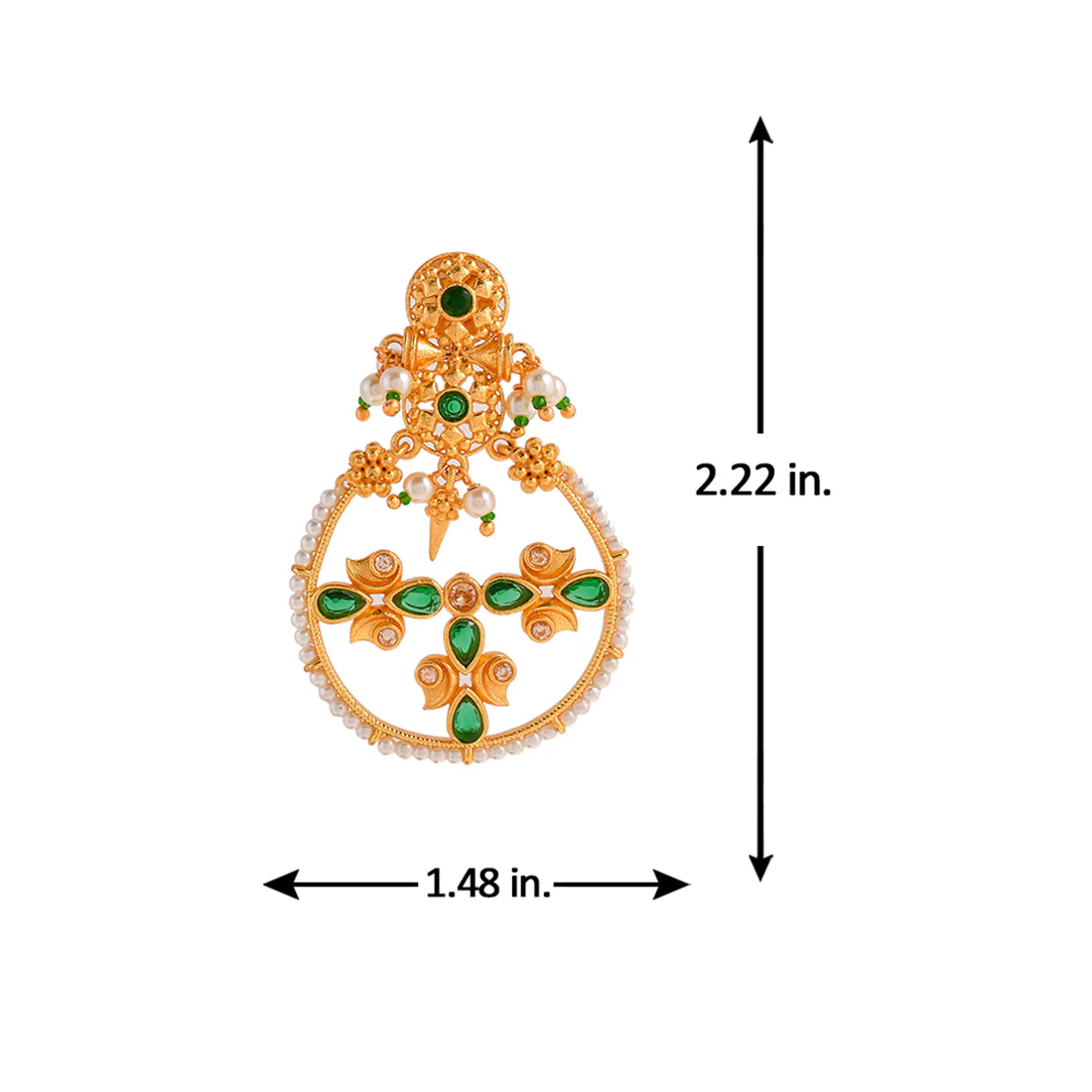 Abharan Floral Motif Teardrop Cut Green Stones and Pearls Drop Earrings - Image 6