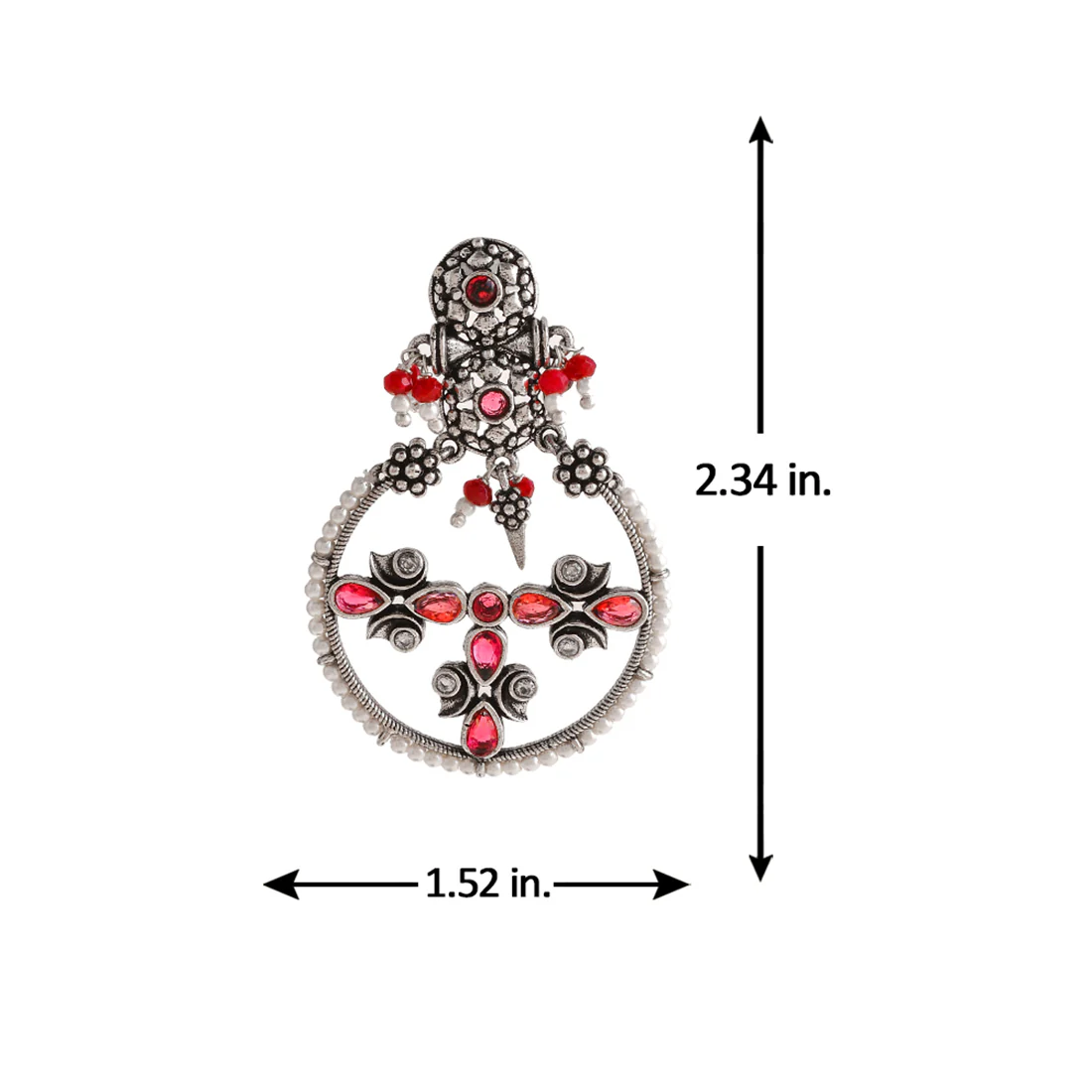 Abharan Floral Motif Teardrop Cut Red Stones and Pearls Drop Earrings - Image 6