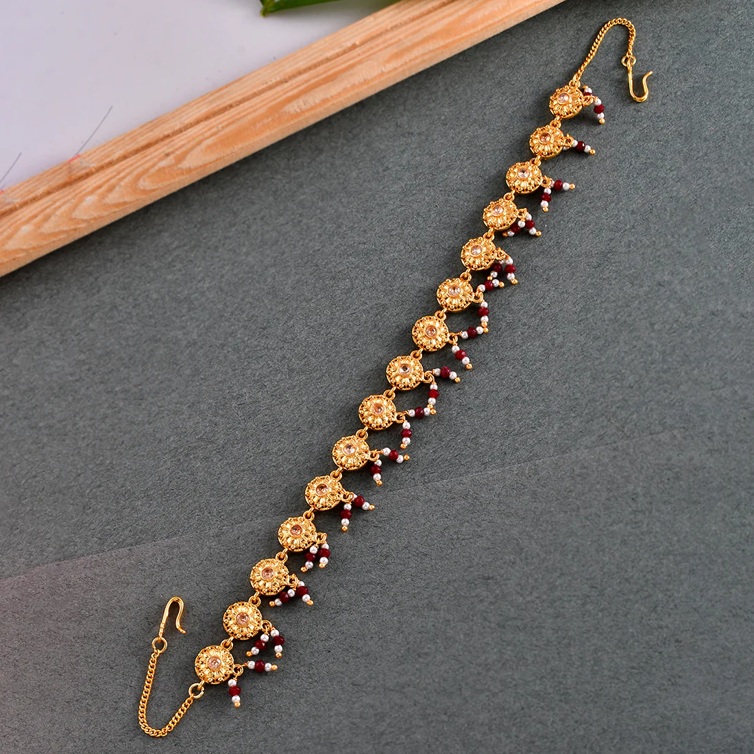 Abharan Floral Motifs Gold Plated Maang Tika