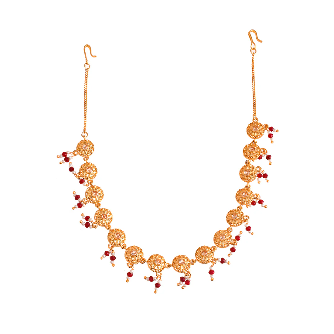 Abharan Floral Motifs Gold Plated Maang Tika - Image 5