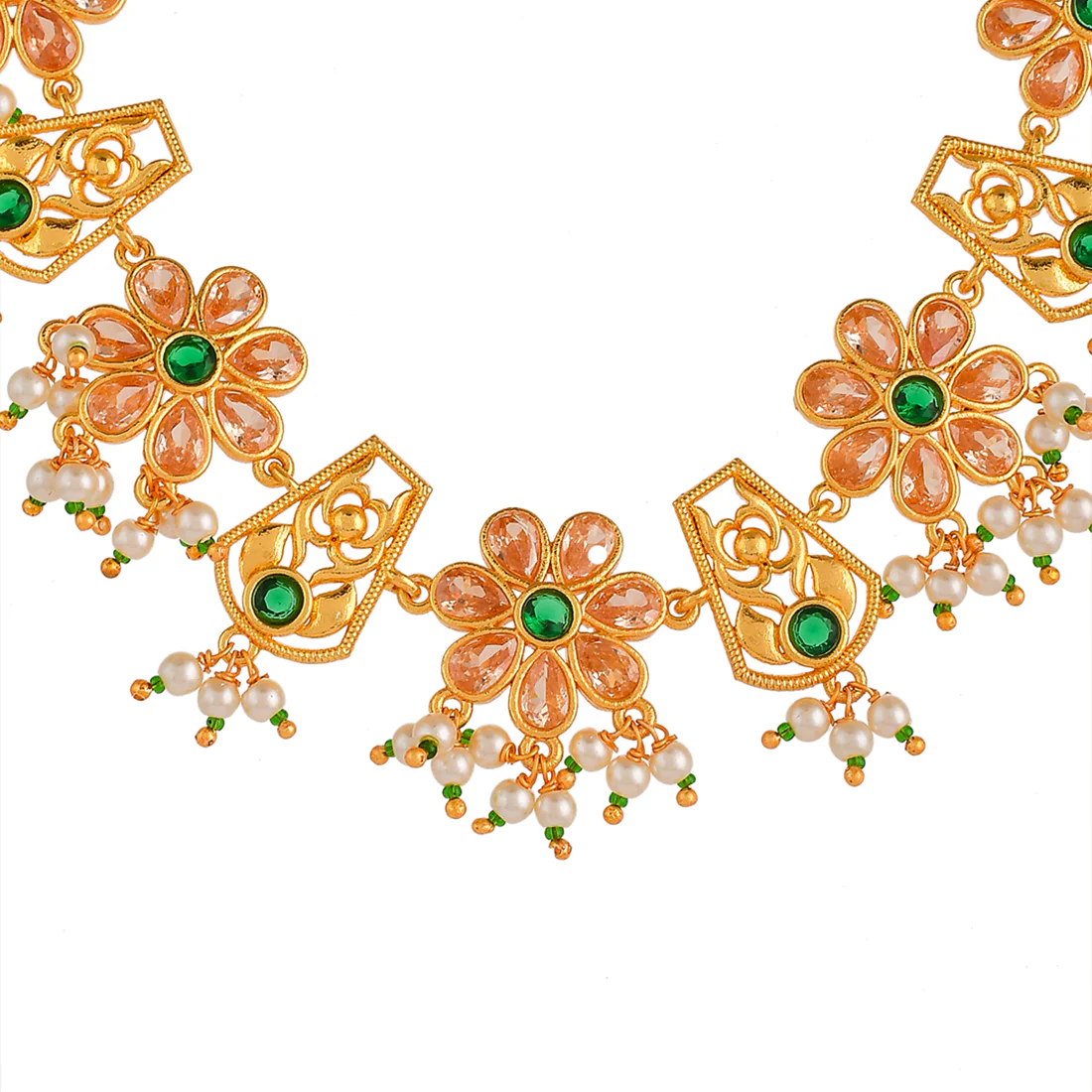 Abharan Floral Pink Stones and Pearls Opulent Jewellery Set - Image 4