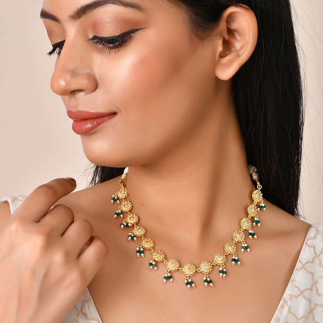 Abharan Gold Plated Lightly Embellished Necklace - Image 2