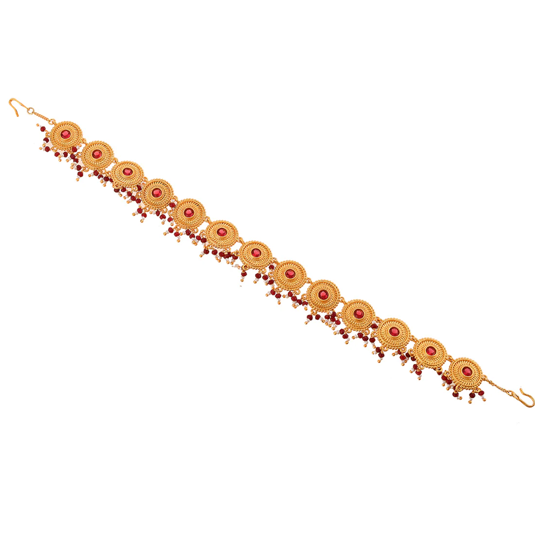 Abharan Gold Plated Red Stones and Pearls Maang Tika - Image 3